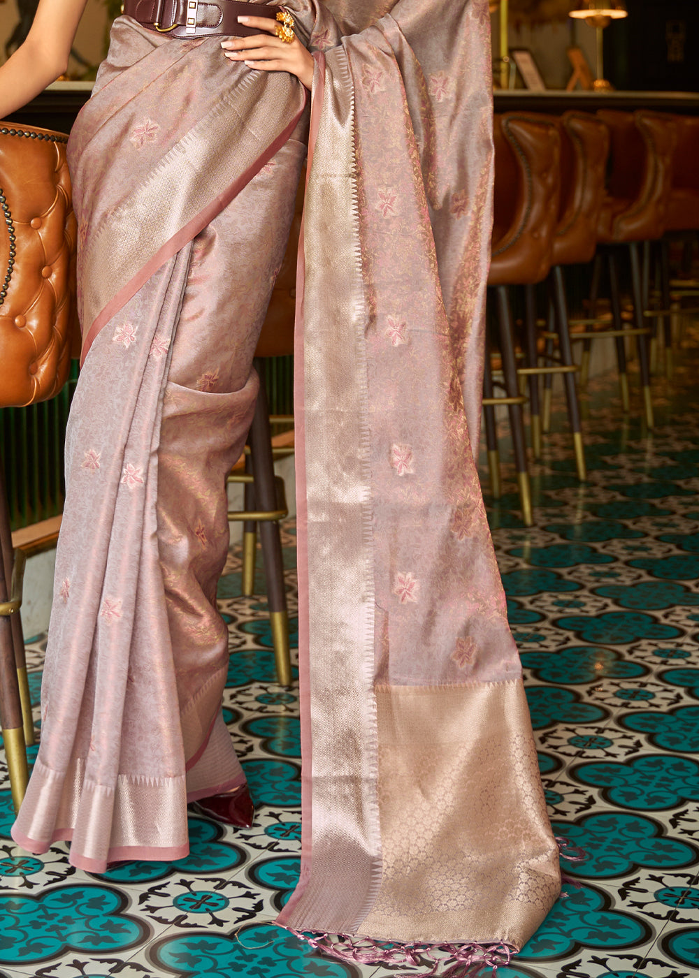 Fawn Brown Handloom Weave Organza Silk Saree Clothsvilla