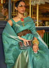 Load image into Gallery viewer, Pine Green Handloom Weave Organza Silk Saree Clothsvilla