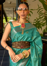 Load image into Gallery viewer, Pine Green Handloom Weave Organza Silk Saree Clothsvilla