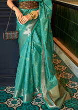 Load image into Gallery viewer, Pine Green Handloom Weave Organza Silk Saree Clothsvilla