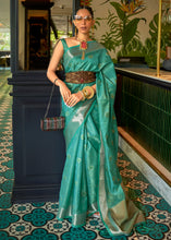 Load image into Gallery viewer, Pine Green Handloom Weave Organza Silk Saree Clothsvilla