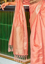 Load image into Gallery viewer, Peach Pink Handloom Weave Organza Silk Saree Clothsvilla