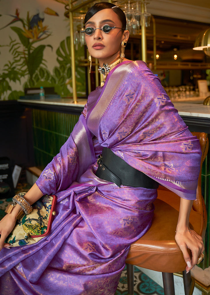 French Purple Handloom Weave Organza Silk Saree Clothsvilla