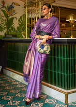 Load image into Gallery viewer, French Purple Handloom Weave Organza Silk Saree Clothsvilla