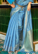 Load image into Gallery viewer, Azure Blue Handloom Weave Organza Silk Saree Clothsvilla