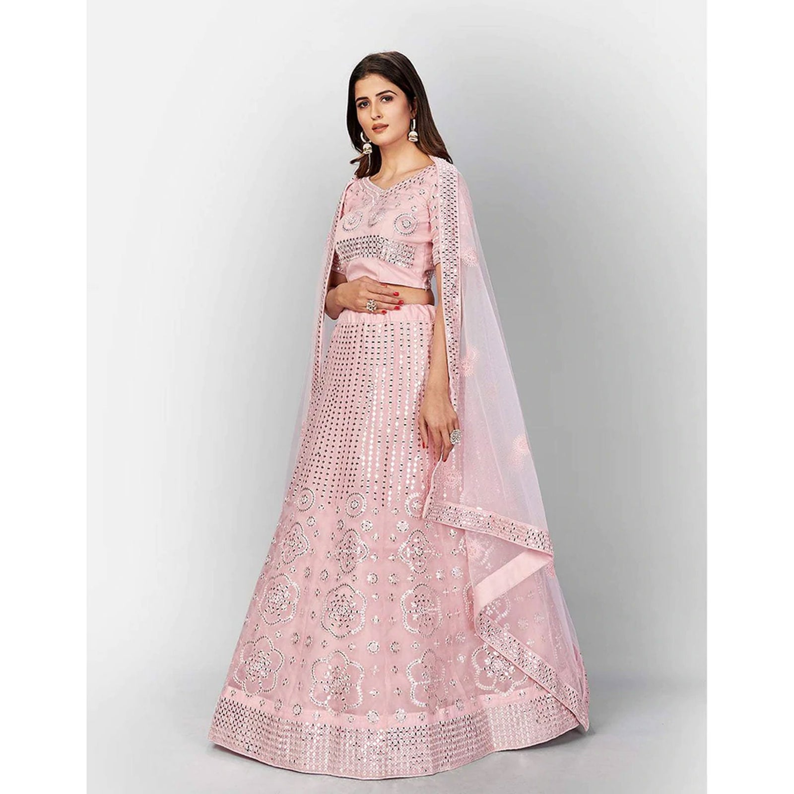 Strawberry Thread and Foil Mirror Cutwork Lehenga choli ClothsVilla