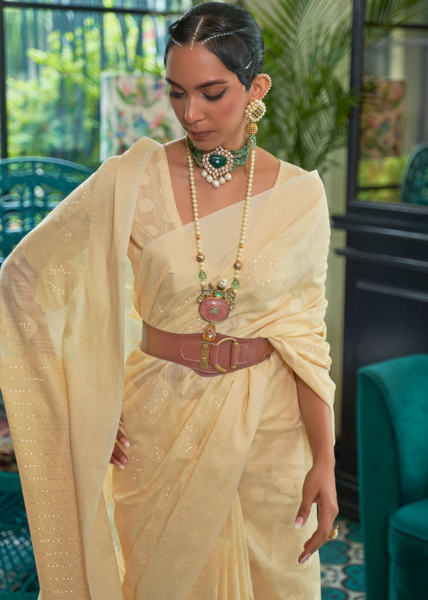 Shades Of Yellow Chikankari Weaving Silk Saree with Sequins work Clothsvilla