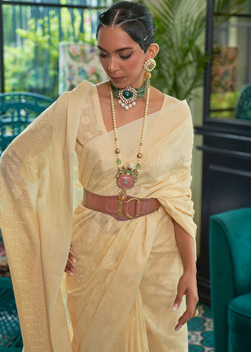 Shades Of Yellow Chikankari Weaving Silk Saree with Sequins work Clothsvilla