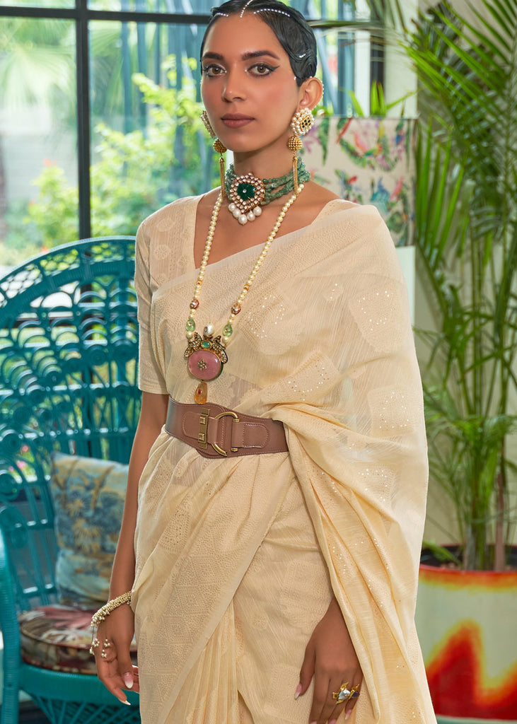 Shades Of Yellow Chikankari Weaving Silk Saree with Sequins work Clothsvilla
