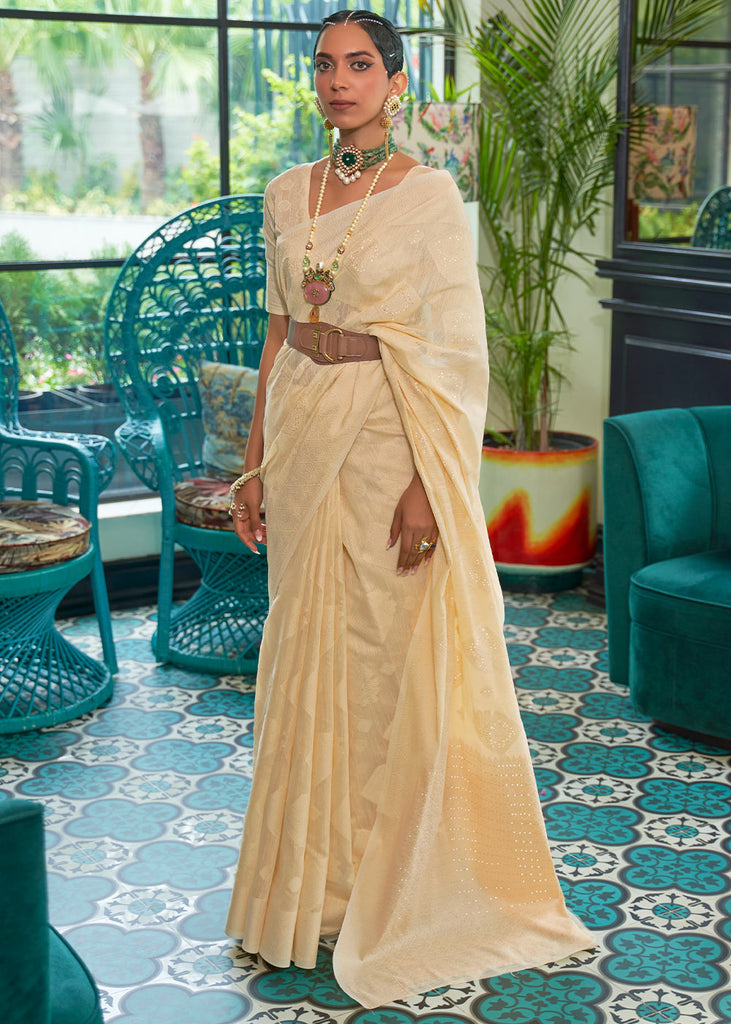 Shades Of Yellow Chikankari Weaving Silk Saree with Sequins