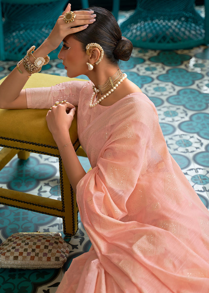 Shades Of Pink Chikankari Weaving Silk Saree with Sequins work Clothsvilla