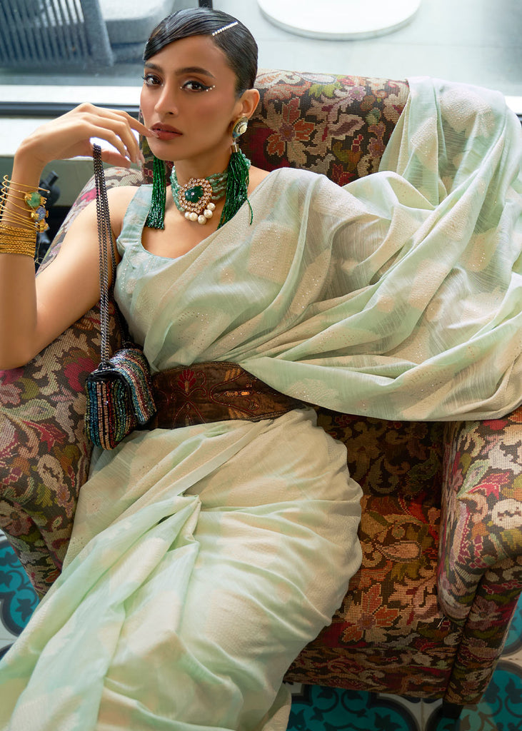 Shades Of Green Chikankari Weaving Silk Saree with Sequins work Clothsvilla