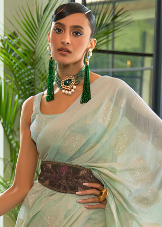 Shades Of Green Chikankari Weaving Silk Saree with Sequins work Clothsvilla