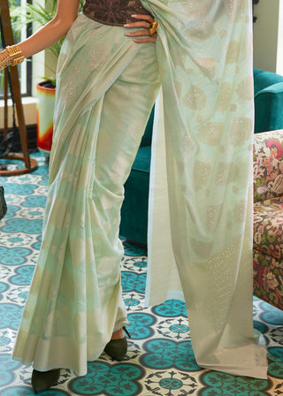Shades Of Green Chikankari Weaving Silk Saree with Sequins work Clothsvilla
