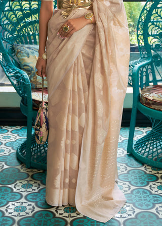 Shades Of Brown Chikankari Weaving Silk Saree with Sequins work Clothsvilla
