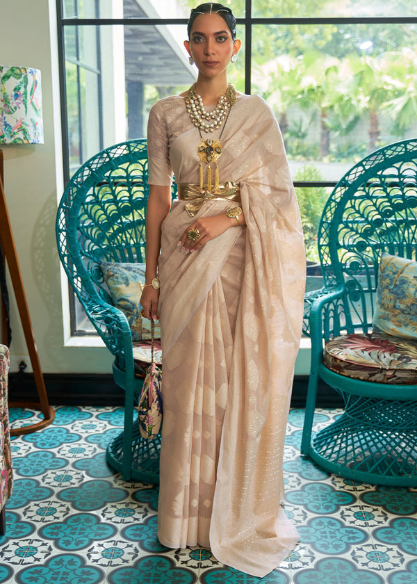Shades Of Brown Chikankari Weaving Silk Saree with Sequins work Clothsvilla