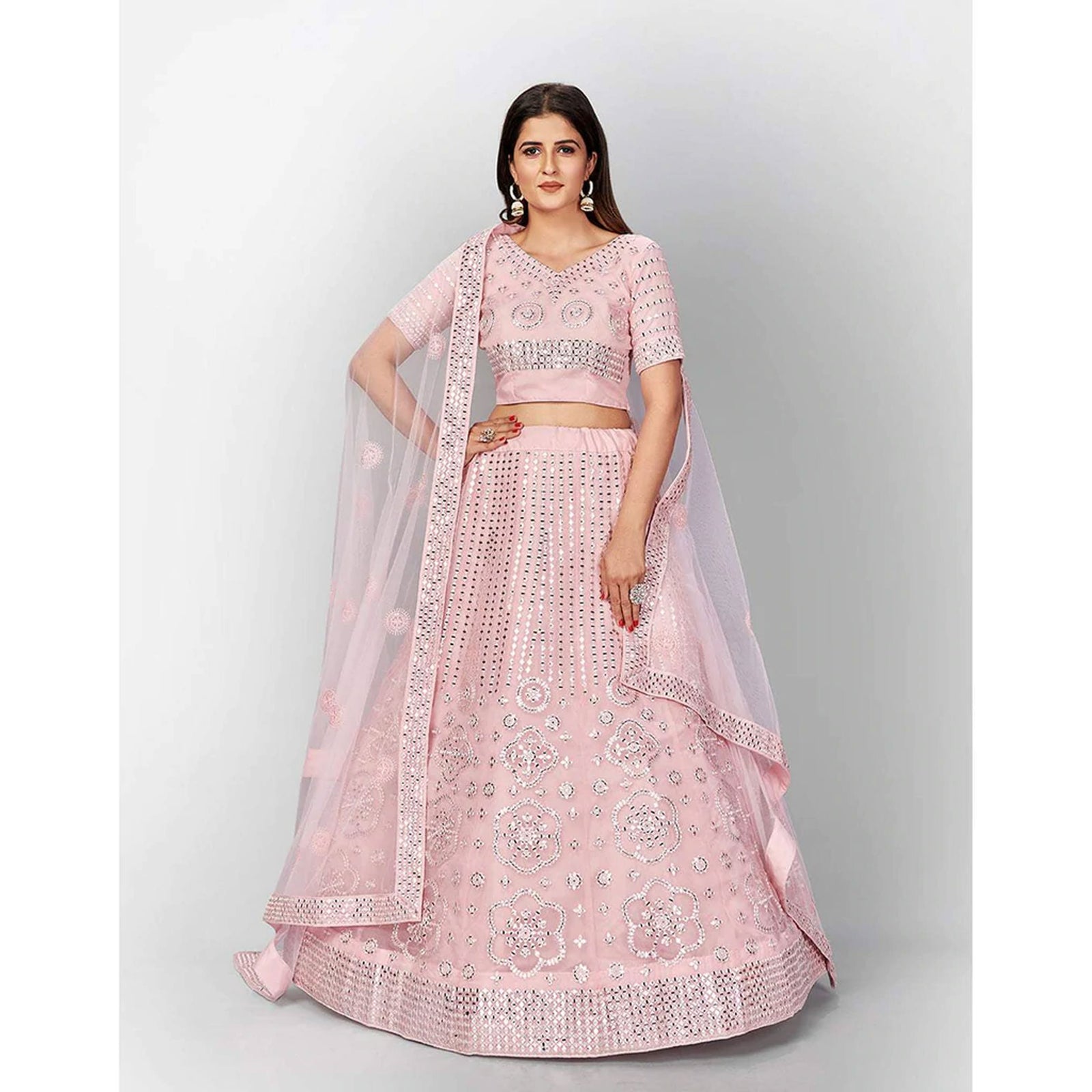 Strawberry Thread and Foil Mirror Cutwork Lehenga choli ClothsVilla