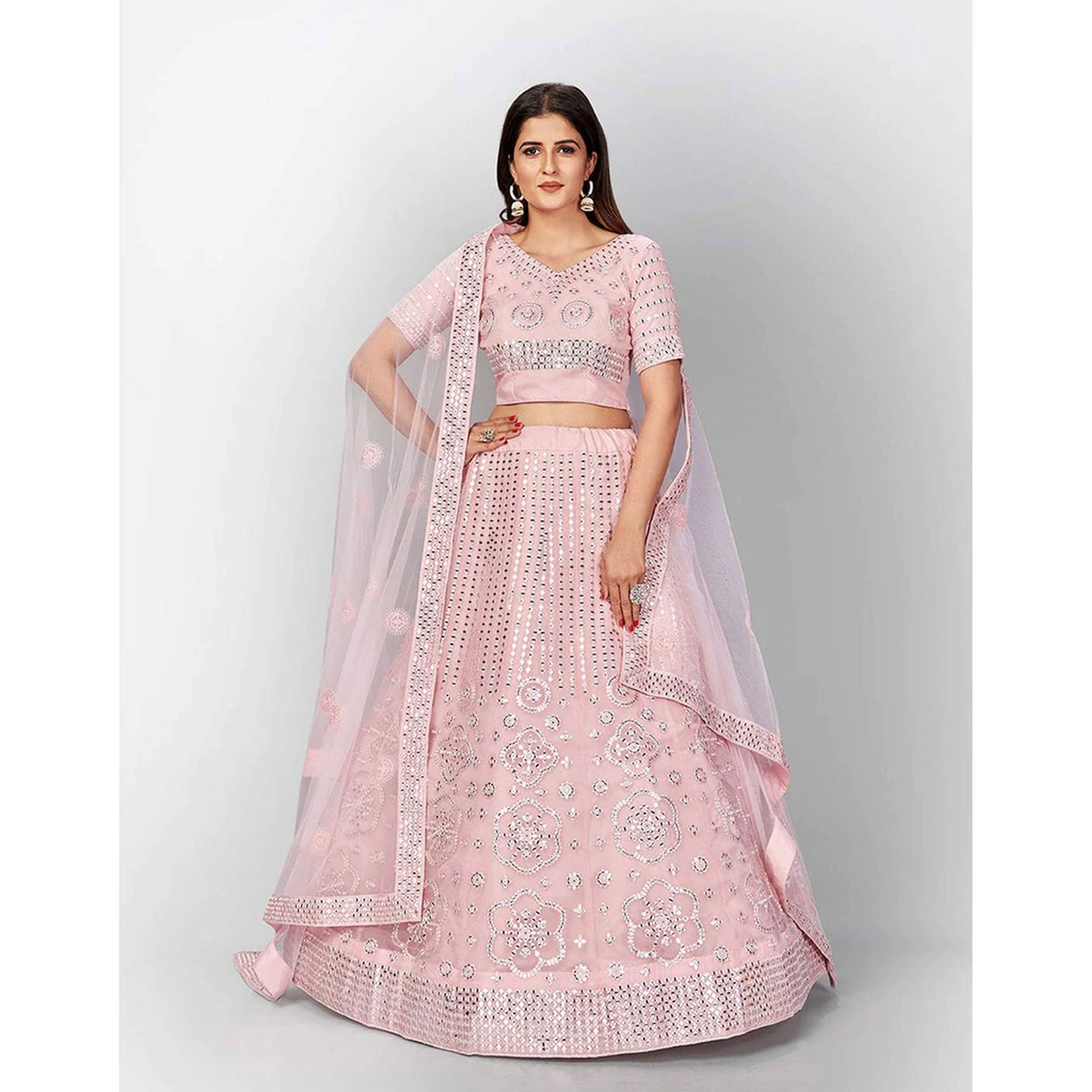 Strawberry Thread and Foil Mirror Cutwork Lehenga choli ClothsVilla