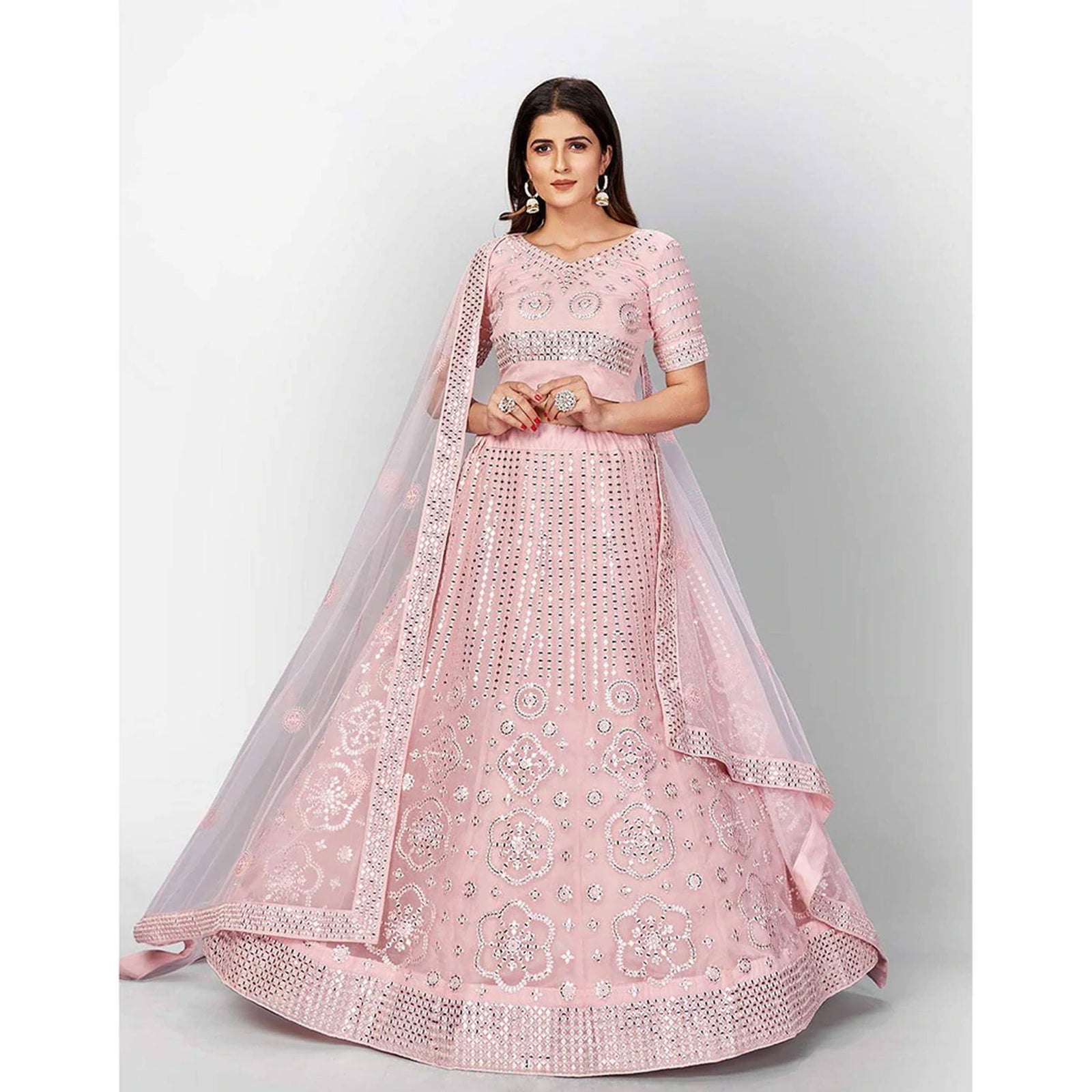 Strawberry Thread and Foil Mirror Cutwork Lehenga choli ClothsVilla