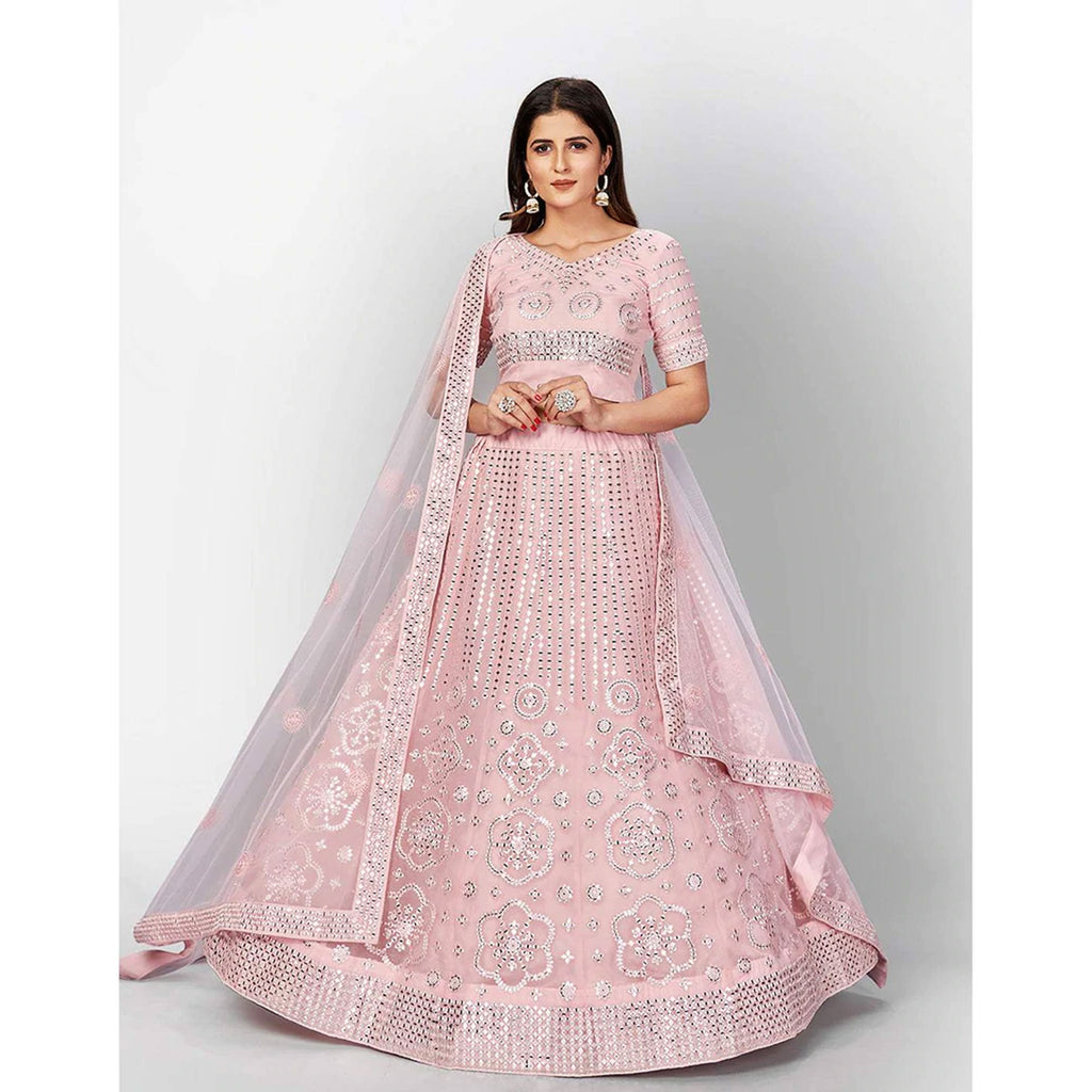 Strawberry Thread and Foil Mirror Cutwork Lehenga choli ClothsVilla