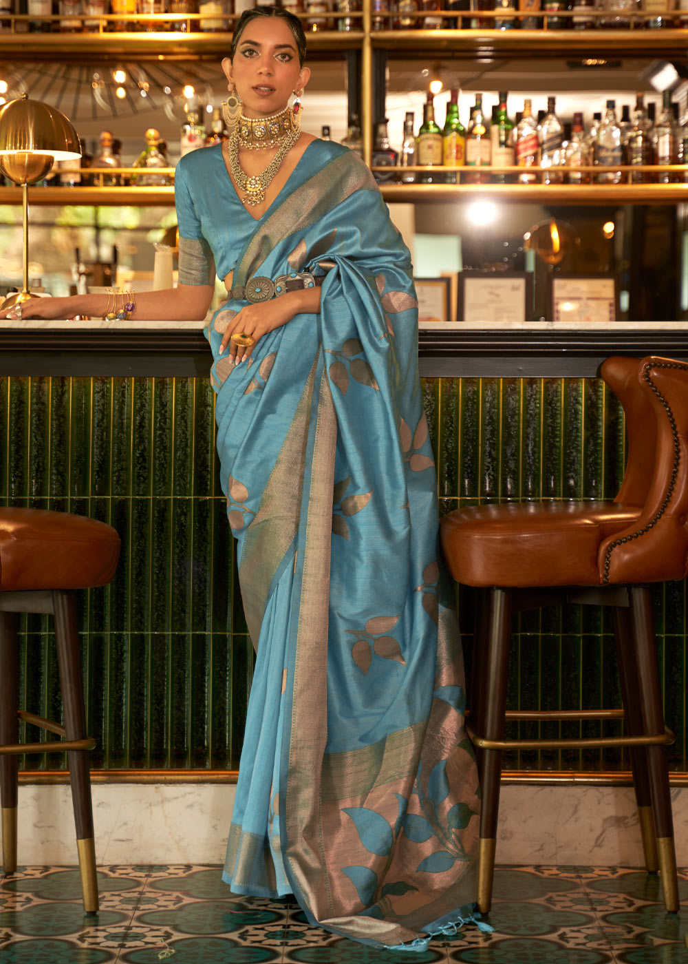 Shades Of Blue Zari Woven Handloom Weaving Silk Saree Clothsvilla Main image
