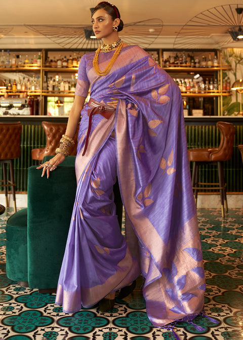 Electric Purple Zari Woven Handloom Weaving Silk Saree Clothsvilla Main image