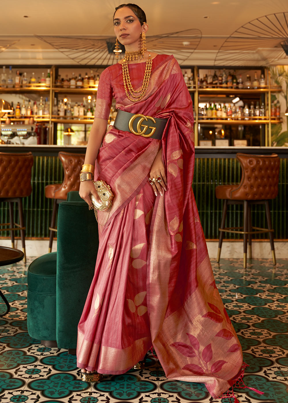 Mystic Pink Zari Woven Handloom Weaving Silk Saree Clothsvilla