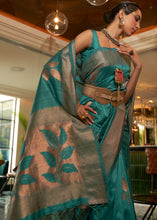 Load image into Gallery viewer, Dark Cyan Green Zari Woven Handloom Weaving Silk Saree Clothsvilla