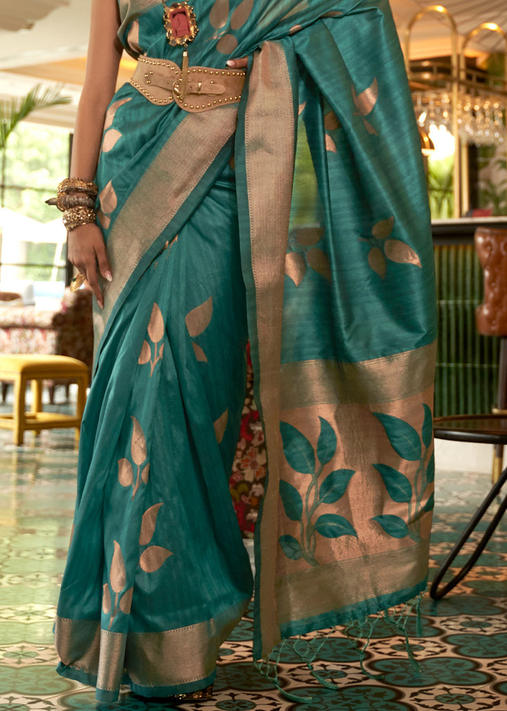 Dark Cyan Green Zari Woven Handloom Weaving Silk Saree Clothsvilla