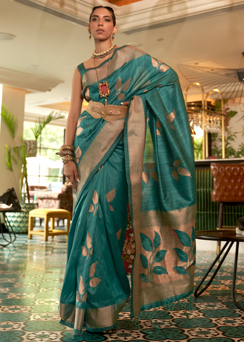Dark Cyan Green Zari Woven Handloom Weaving Silk Saree Clothsvilla