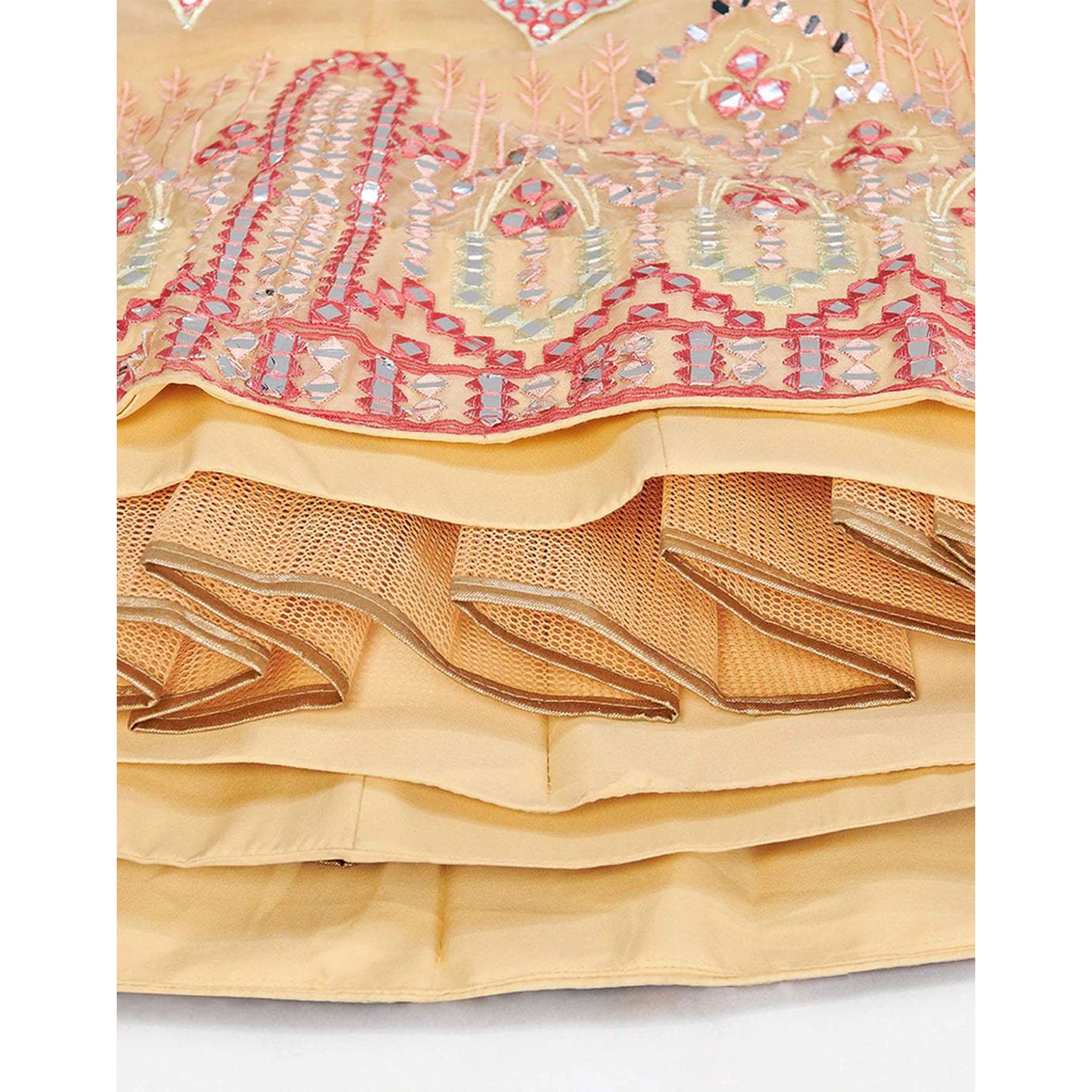 Off White Thread and Foil Mirror Cutwork Lehenga choli ClothsVilla