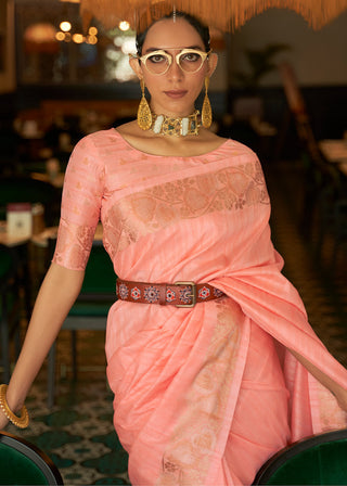 Creamy Pink Zari Woven Tussar Silk Saree Clothsvilla