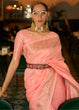 Load image into Gallery viewer, Creamy Pink Zari Woven Tussar Silk Saree Clothsvilla