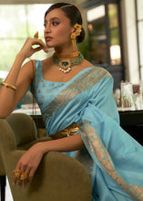 Load image into Gallery viewer, Light Olympic Blue Zari Woven Tussar Silk Saree Clothsvilla