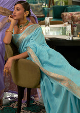 Load image into Gallery viewer, Light Olympic Blue Zari Woven Tussar Silk Saree Clothsvilla