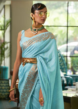 Load image into Gallery viewer, Light Olympic Blue Zari Woven Tussar Silk Saree Clothsvilla