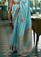 Load image into Gallery viewer, Light Olympic Blue Zari Woven Tussar Silk Saree Clothsvilla