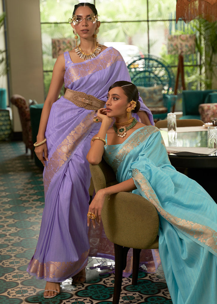 Electric Purple Zari Woven Tussar Silk Saree Clothsvilla