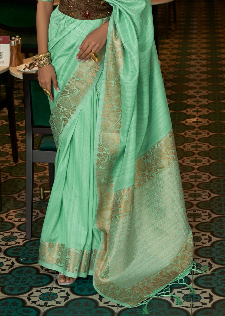 Seafoam Green Zari Woven Tussar Silk Saree Clothsvilla