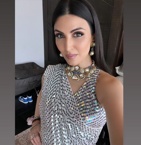 Grey Soft Georgette Saree with 5mm Sequence work ClothsVilla