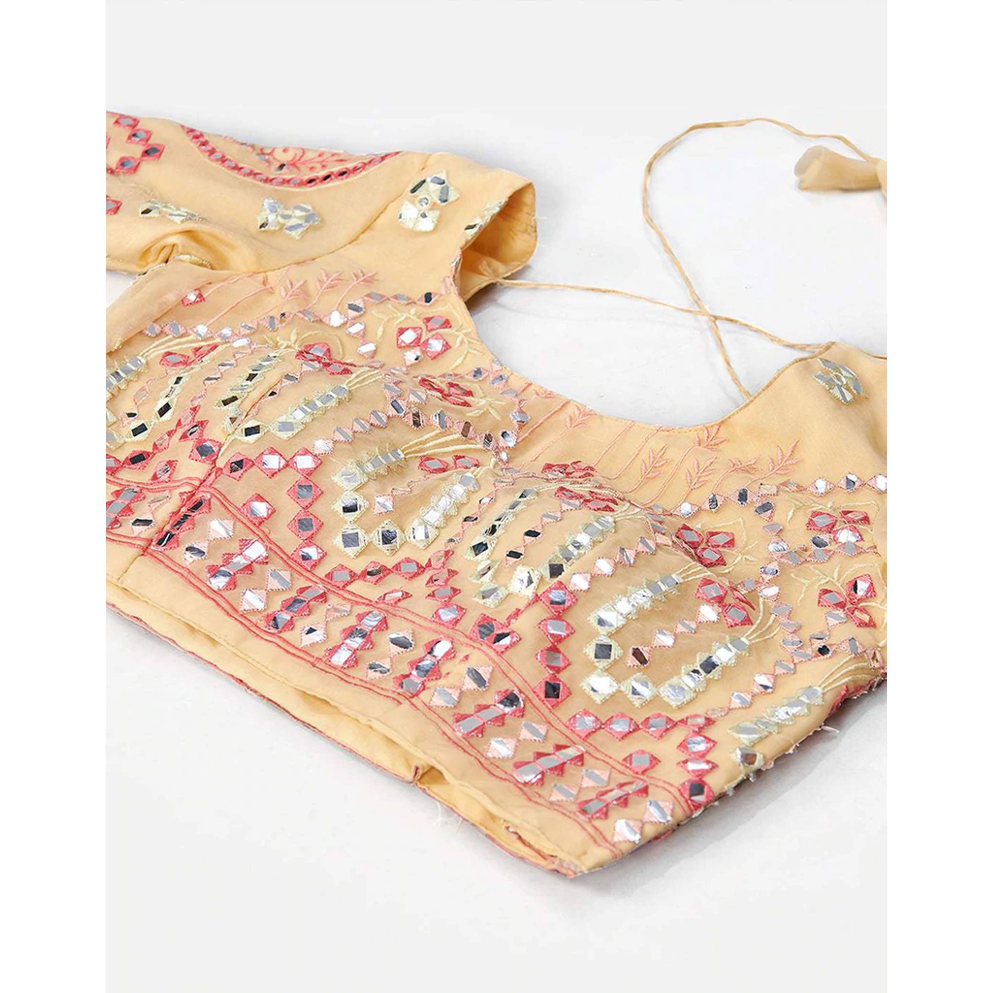 Off White Thread and Foil Mirror Cutwork Lehenga choli ClothsVilla