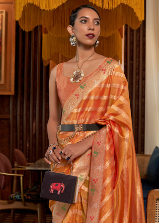 Pumpkin Orange Two Tone Meenakari Weaving Organza Silk Saree Clothsvilla