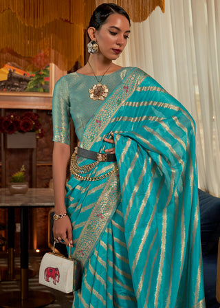 Cerulean Blue Two Tone Meenakari Weaving Organza Silk Saree Clothsvilla