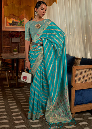 Cerulean Blue Two Tone Meenakari Weaving Organza Silk Saree Clothsvilla