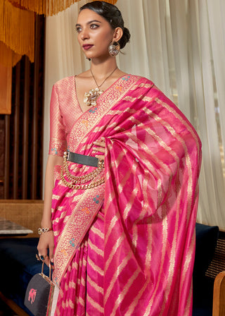 Bright Pink Two Tone Meenakari Weaving Organza Silk Saree Clothsvilla