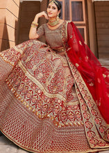 Load image into Gallery viewer, Crimson Red Velvet  Bridal Lehenga Choli with Embroidery &amp; Hand work Clothsvilla