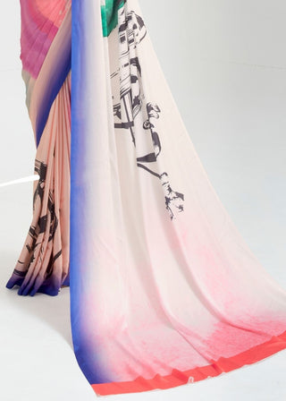 Baby Pink Satin Silk Digital Printed Saree Clothsvilla