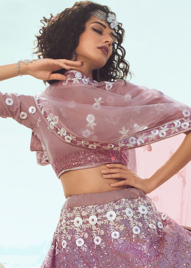 Lilac Soft Net Designer Lehenga Choli with overall Sequins and Thread work Clothsvilla