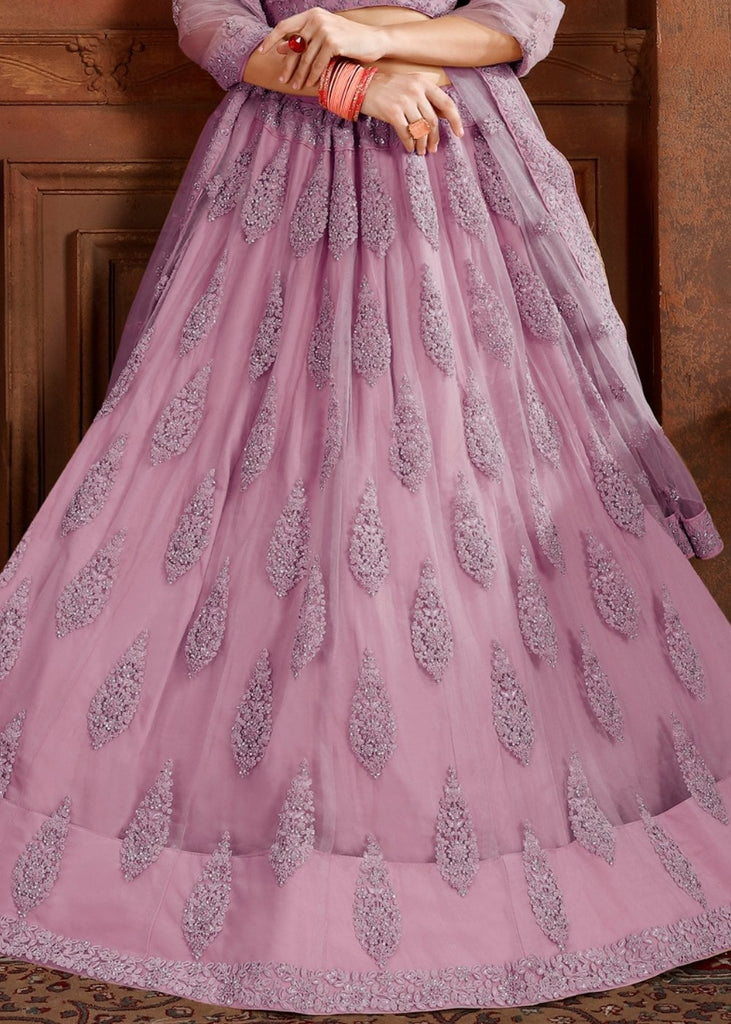 Orchid Purple Soft Net Lehenga Choli with Thread, Zarkan & Pearl work Clothsvilla