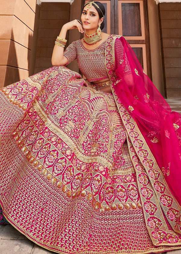 Rose Pink Velvet  Bridal Lehenga Choli with Embroidery & Hand work Clothsvilla